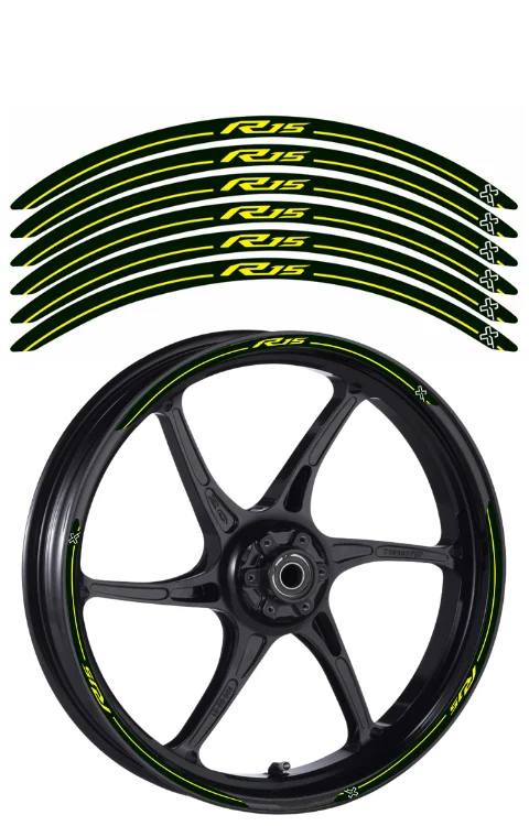 Alloy Wheel Radium Sticker Compatible with R15 V1/V2/V3/V4 | Printed In Premium Radium With FPF(Fade Protection Film), Water Proof, Precut Sticker, Pack Of 12